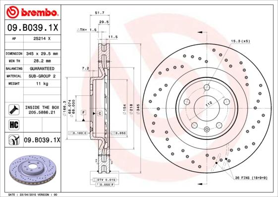 Brembo 09.B039.1X - Disc frana aaoparts.ro