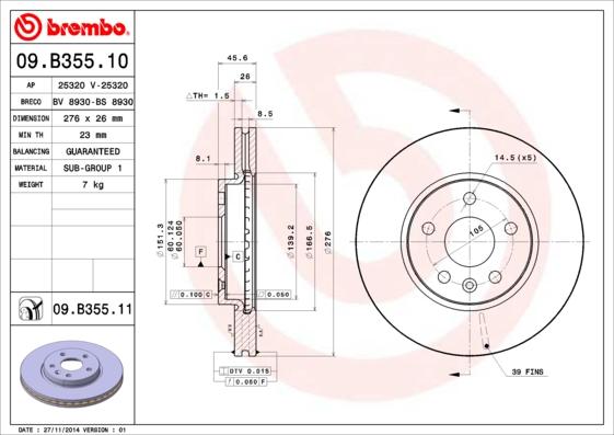 Brembo 09.B355.11 - Disc frana aaoparts.ro