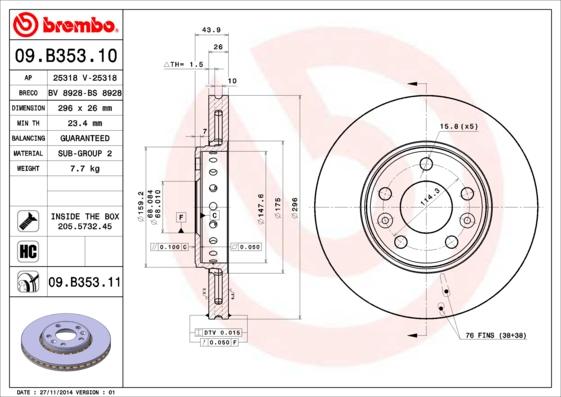 Brembo 09.B353.11 - Disc frana aaoparts.ro