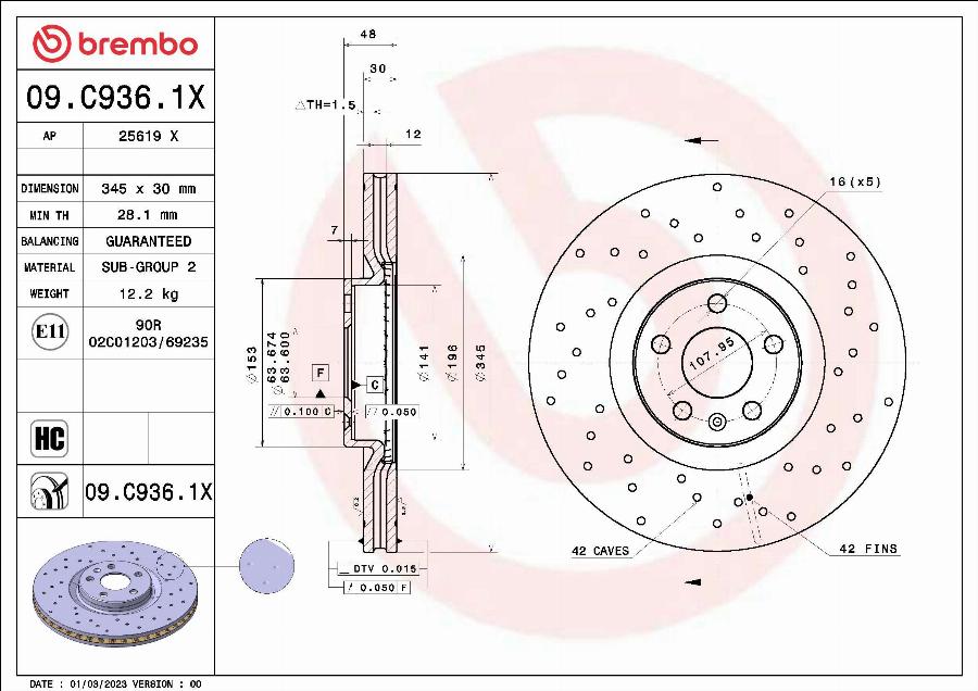 Brembo 09.C936.1X - Disc frana aaoparts.ro