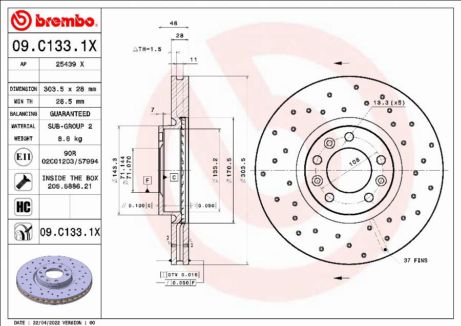 Brembo 09.C133.1X - Disc frana aaoparts.ro