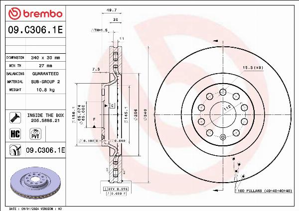 Brembo 09.C306.1E - Disc frana aaoparts.ro