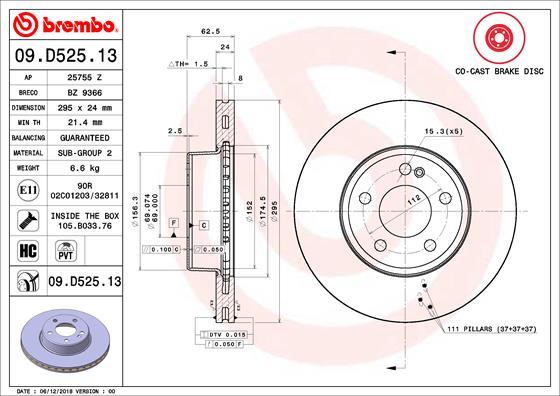 Brembo 09.D525.13 - Disc frana aaoparts.ro