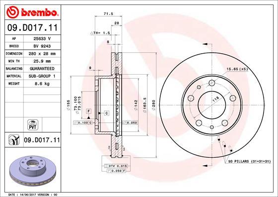 Brembo 09.D017.11 - Disc frana aaoparts.ro