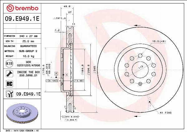 Brembo 09.E949.1E - Disc frana aaoparts.ro