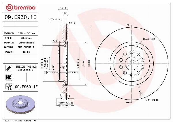 Brembo 09.E950.1E - Disc frana aaoparts.ro