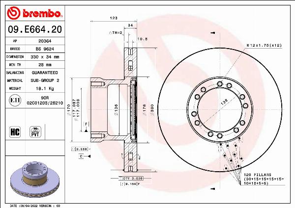 Brembo 09.E664.20 - Disc frana aaoparts.ro