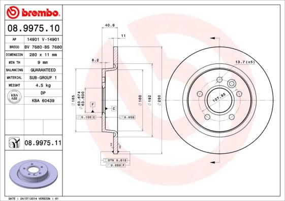 Brembo 08.9975.11 - Disc frana aaoparts.ro