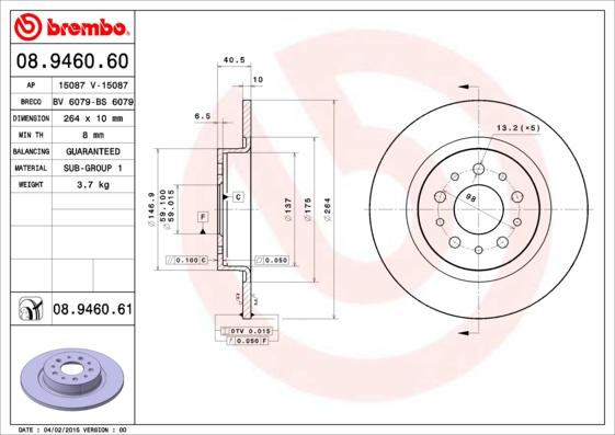 Brembo 08.9460.61 - Disc frana aaoparts.ro