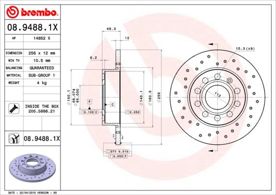 Brembo 08.9488.1X - Disc frana aaoparts.ro