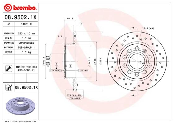 Brembo 08.9502.1X - Disc frana aaoparts.ro