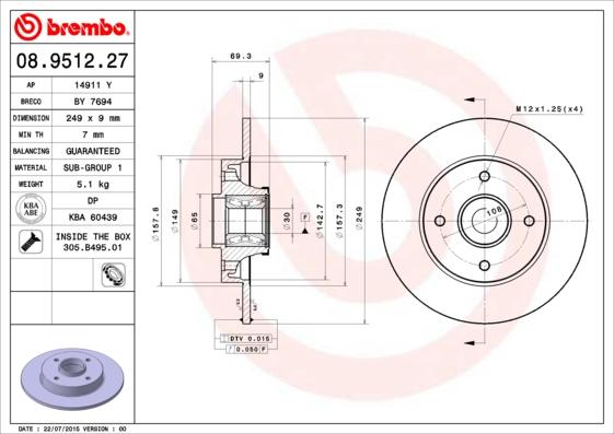 Brembo 08.9512.27 - Disc frana aaoparts.ro