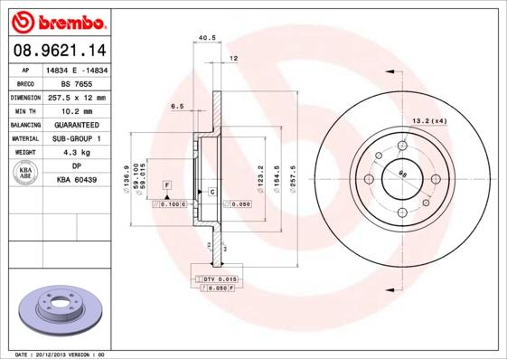 Brembo 08.9621.14 - Disc frana aaoparts.ro