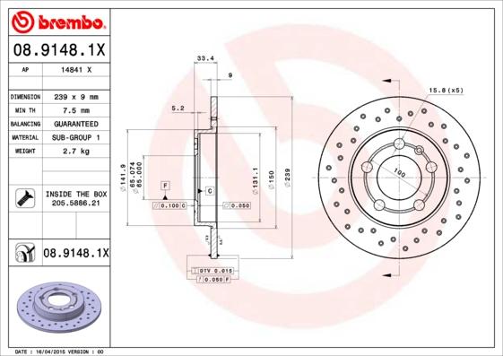Brembo 08.9148.1X - Disc frana aaoparts.ro