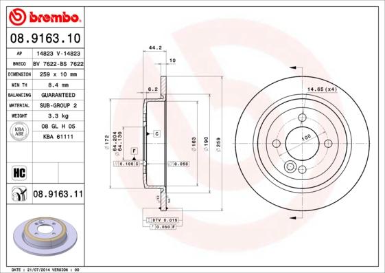 Brembo 08.9163.11 - Disc frana aaoparts.ro