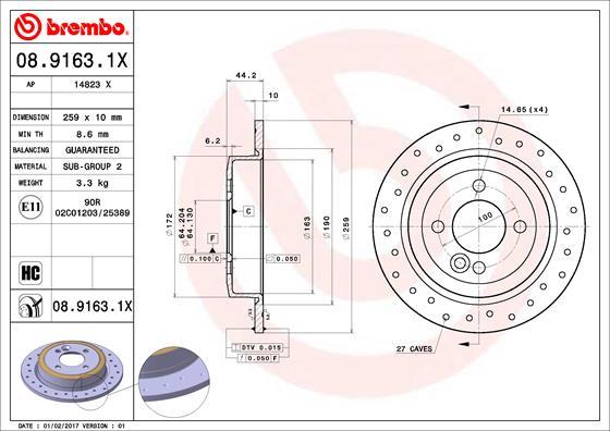 Brembo 08.9163.1X - Disc frana aaoparts.ro