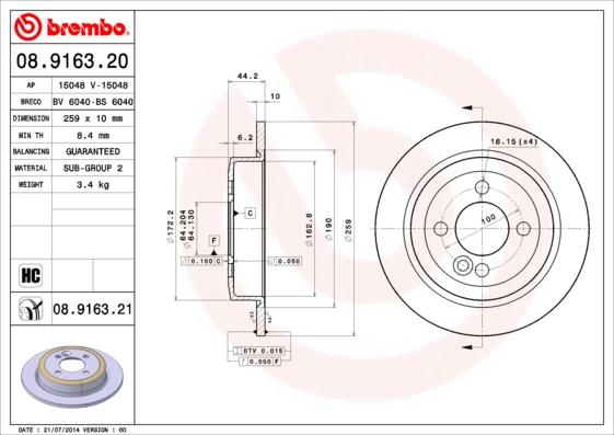 Brembo 08.9163.20 - Disc frana aaoparts.ro