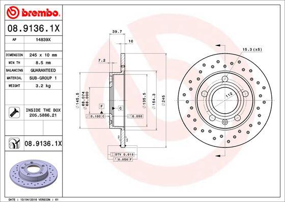 Brembo 08.9136.1X - Disc frana aaoparts.ro