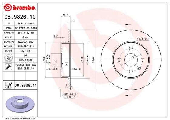 Brembo 08.9826.11 - Disc frana aaoparts.ro