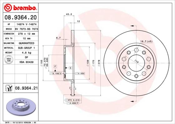 Brembo 08.9364.21 - Disc frana aaoparts.ro