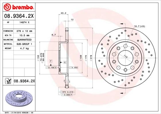 Brembo 08.9364.2X - Disc frana aaoparts.ro