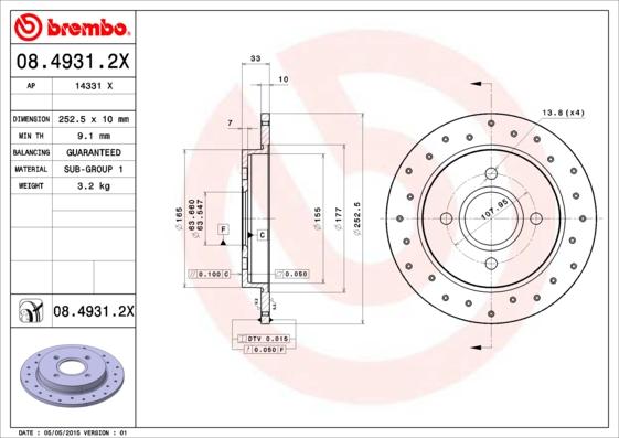 Brembo 08.4931.2X - Disc frana aaoparts.ro
