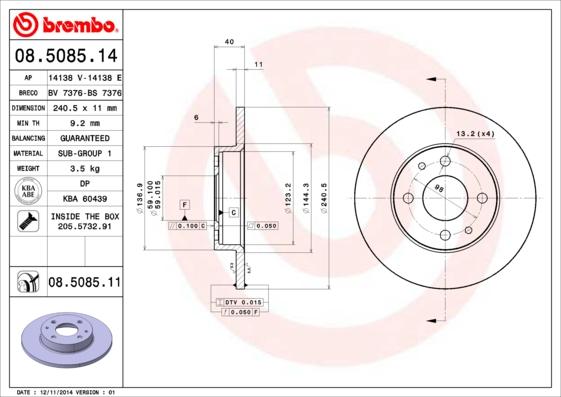 Brembo 08.5085.11 - Disc frana aaoparts.ro