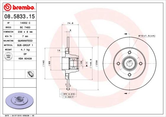 Brembo 08.5833.15 - Disc frana aaoparts.ro
