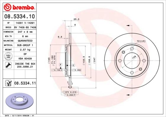 Brembo 08.5334.11 - Disc frana aaoparts.ro