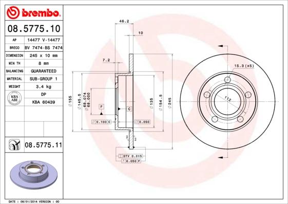 Brembo 08.5775.10 - Disc frana aaoparts.ro
