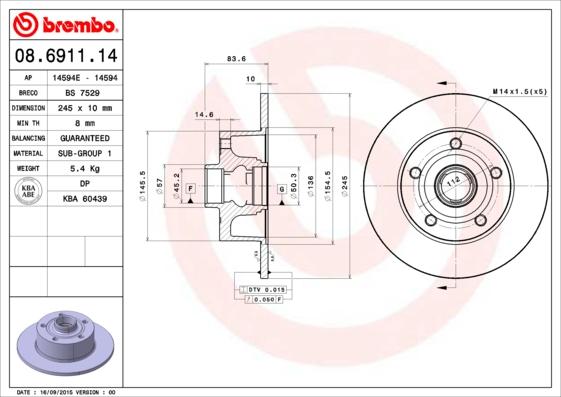 Brembo 08.6911.14 - Disc frana aaoparts.ro