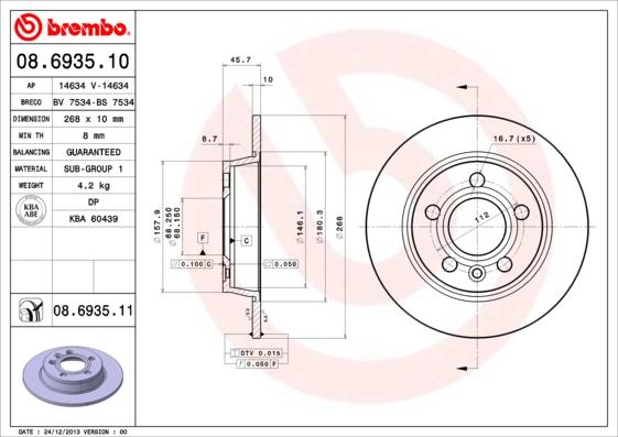 Brembo 08.6935.11 - Disc frana aaoparts.ro