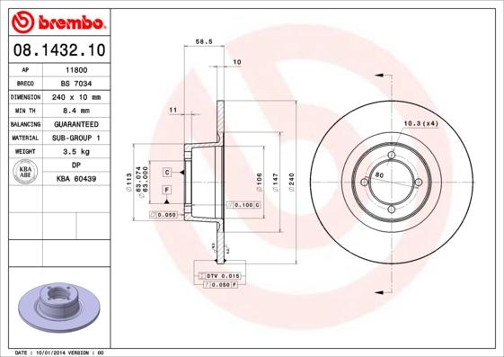Brembo 08.1432.10 - Disc frana aaoparts.ro