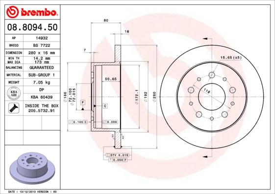 Brembo 08.8094.50 - Disc frana aaoparts.ro