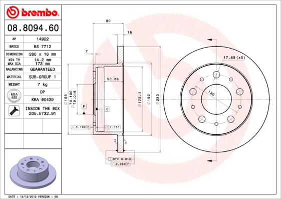 Brembo 08.8094.60 - Disc frana aaoparts.ro