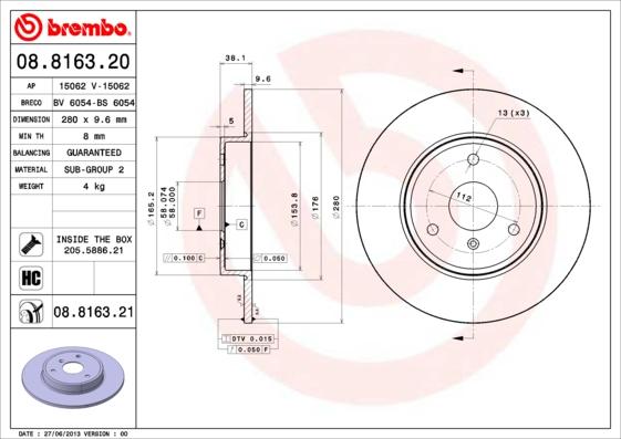 Brembo 08.8163.21 - Disc frana aaoparts.ro