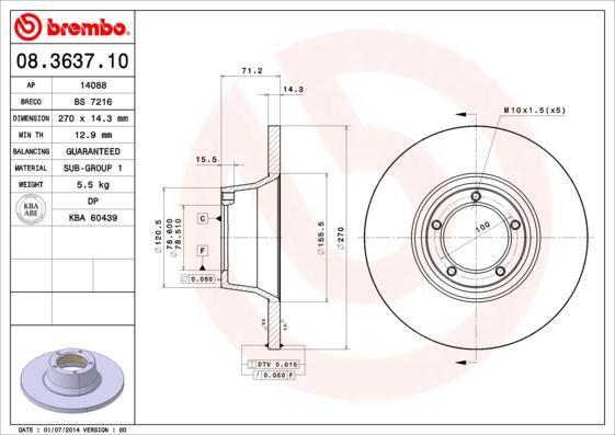 Brembo 08.3637.10 - Disc frana aaoparts.ro