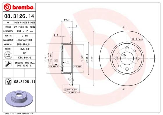 Brembo 08.3126.11 - Disc frana aaoparts.ro