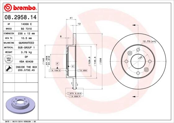 Brembo 08.2958.14 - Disc frana aaoparts.ro