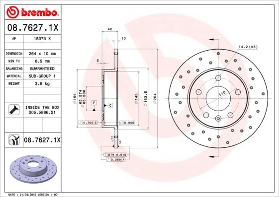 Brembo 08.7627.1X - Disc frana aaoparts.ro