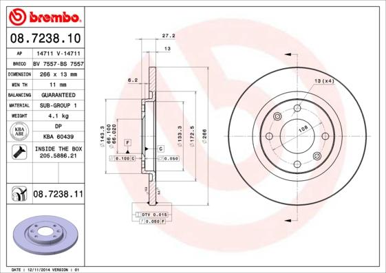 Brembo 08.7238.11 - Disc frana aaoparts.ro