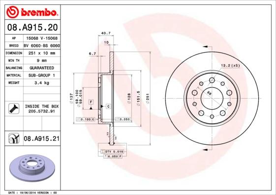 Brembo 08.A915.21 - Disc frana aaoparts.ro