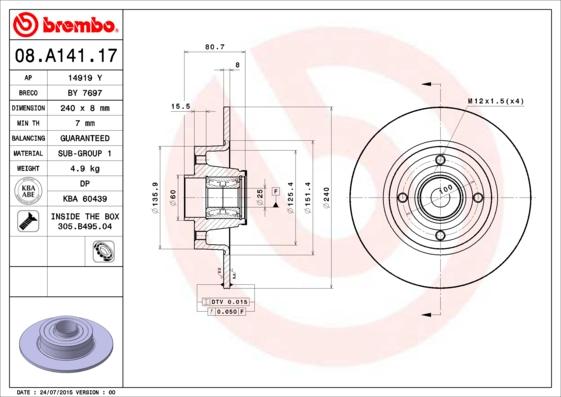 Brembo 08.A141.17 - Disc frana aaoparts.ro