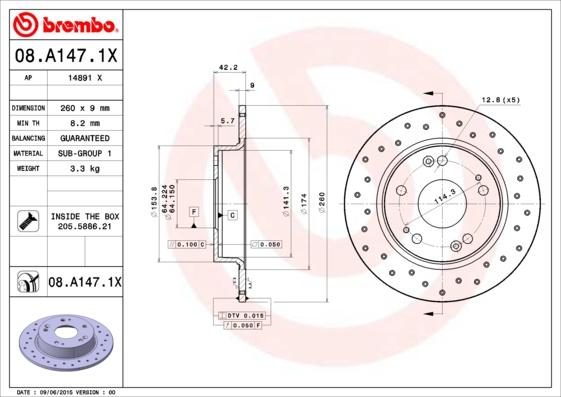 Brembo 08.A147.1X - Disc frana aaoparts.ro