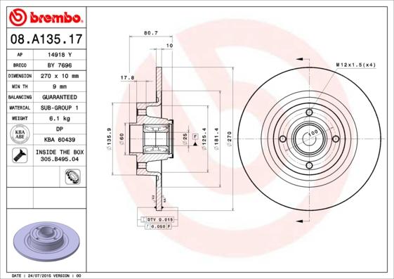 Brembo 08.A135.17 - Disc frana aaoparts.ro