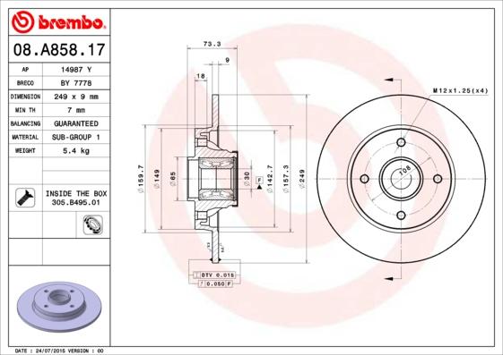 Brembo 08.A858.17 - Disc frana aaoparts.ro