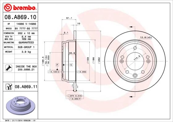 Brembo 08.A869.11 - Disc frana aaoparts.ro