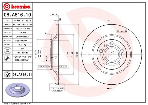 Brembo 08.A816.11 - Disc frana aaoparts.ro