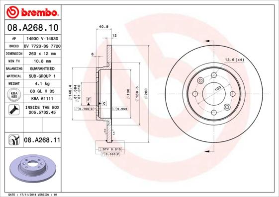 Brembo 08.A268.11 - Disc frana aaoparts.ro