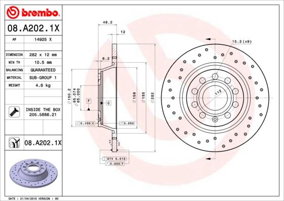 Brembo 08.A202.1X - Disc frana aaoparts.ro